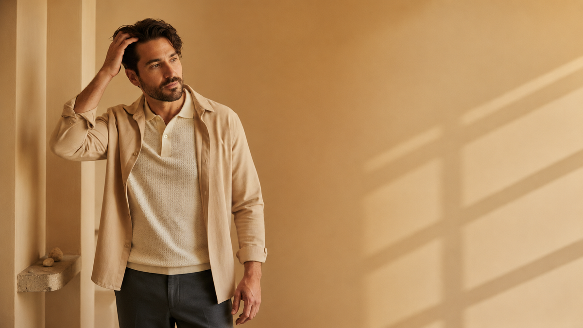 Hombre contemporáneo a la izquierda con espacio limpio para el texto